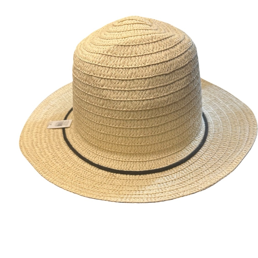 Woven Straw Fedora Style Hat with Black Cord Band NWT